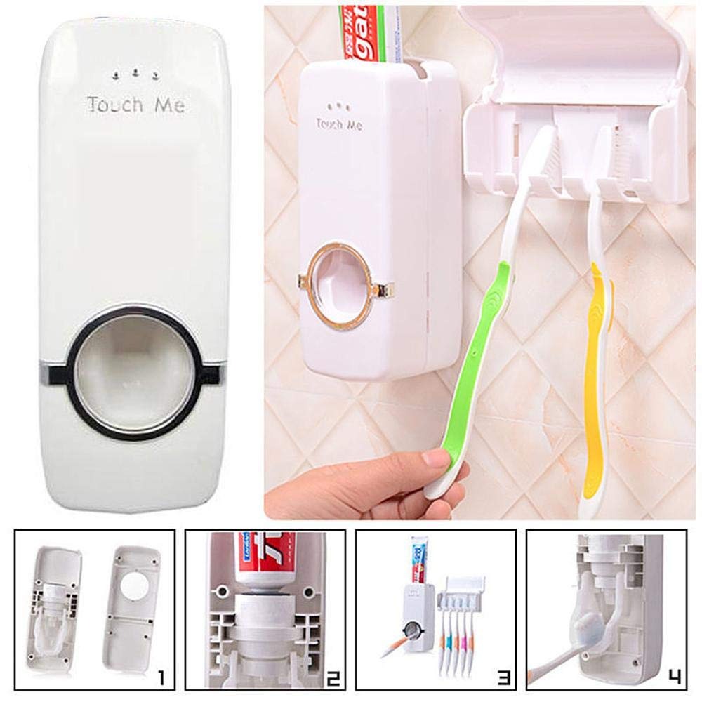 Automatic Toothpaste Dispenser With Toothbrush Holder Wall Mounted Durable Hygienic And Convenient Bathroom Accessory