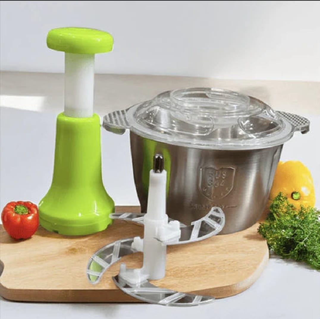 Stainless Steel Chopper Green Silver 2L Compact