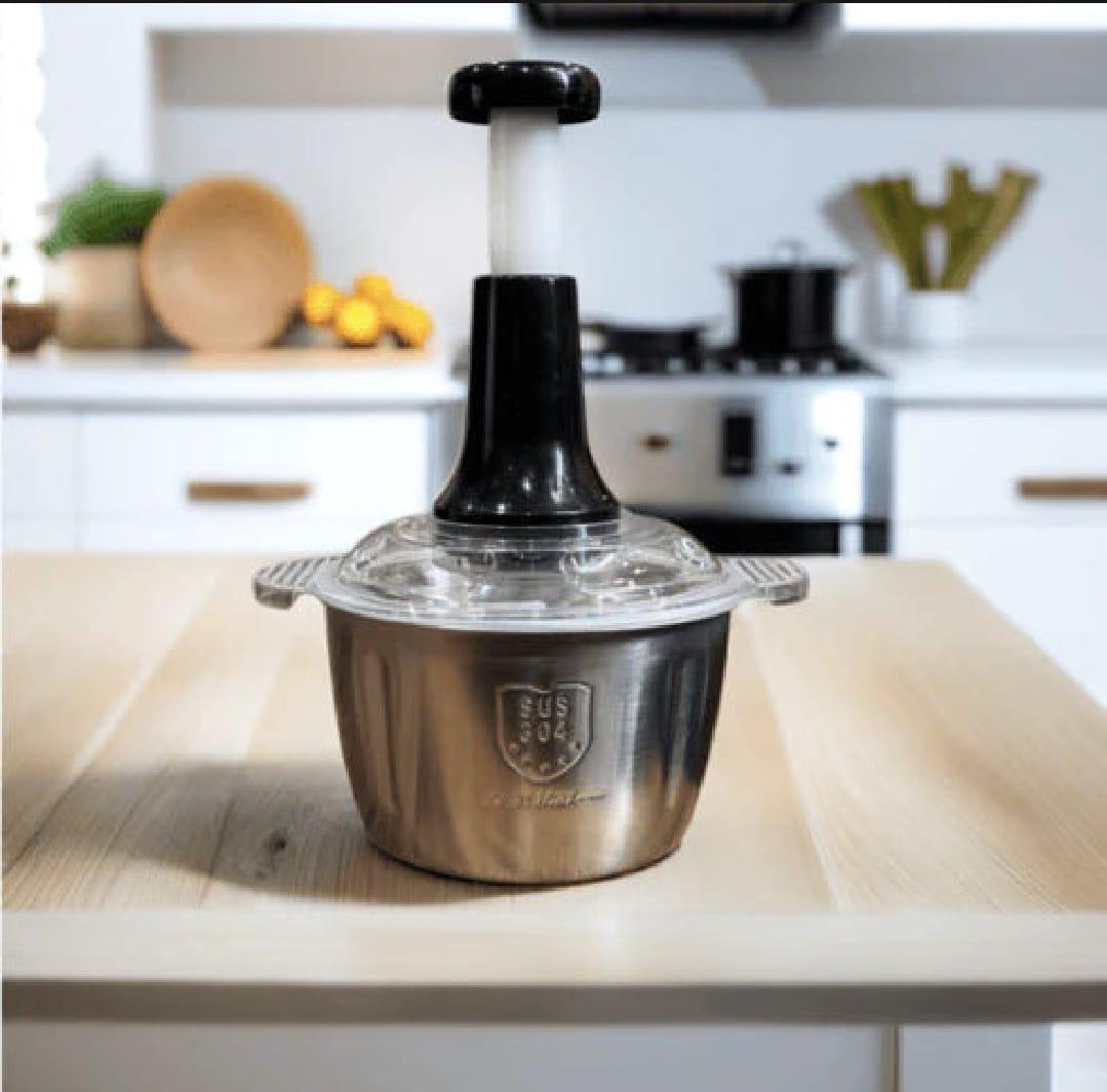 Stainless Steel Chopper Green Silver 2L Compact