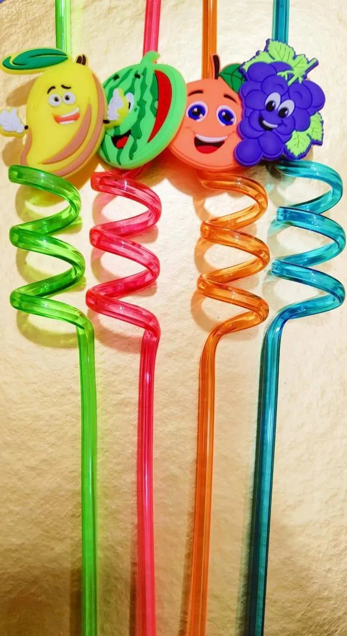 Fruit Themed Curly Straws Pack of 4 ABS Plastic