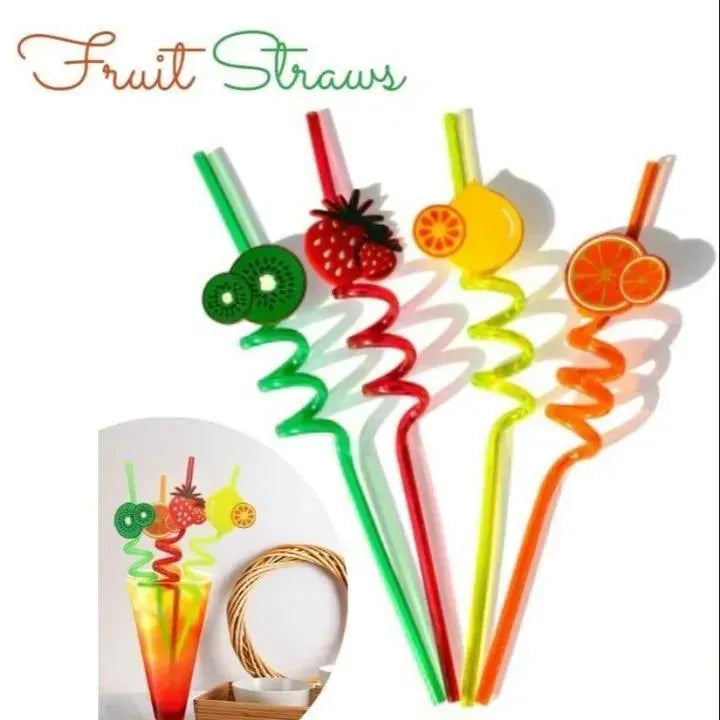 Fruit Themed Curly Straws Pack of 4 ABS Plastic