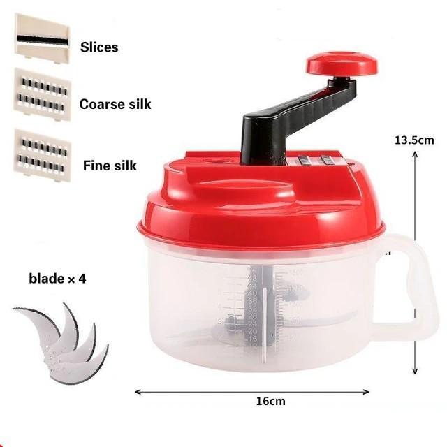 Manual Food Chopper Red Glass ABS Kitchen Tool
