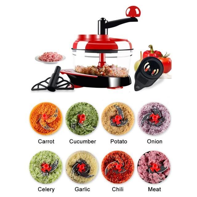 Manual Food Chopper Red Glass ABS Kitchen Tool