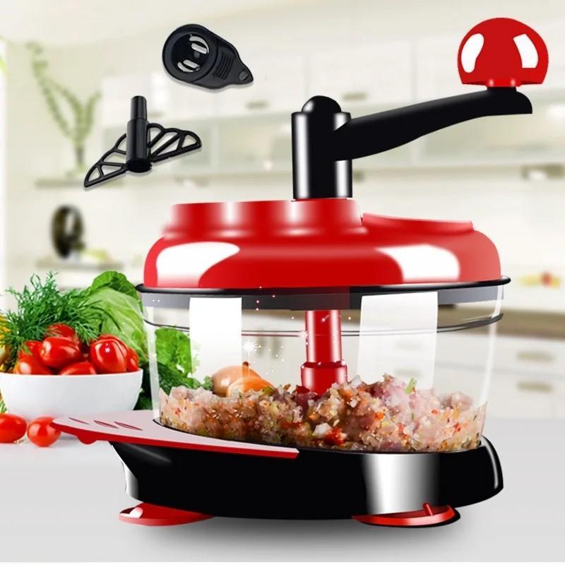 Manual Food Chopper Red Glass ABS Kitchen Tool