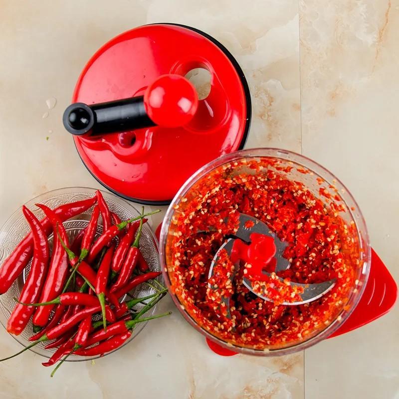 Manual Food Chopper Red Glass ABS Kitchen Tool