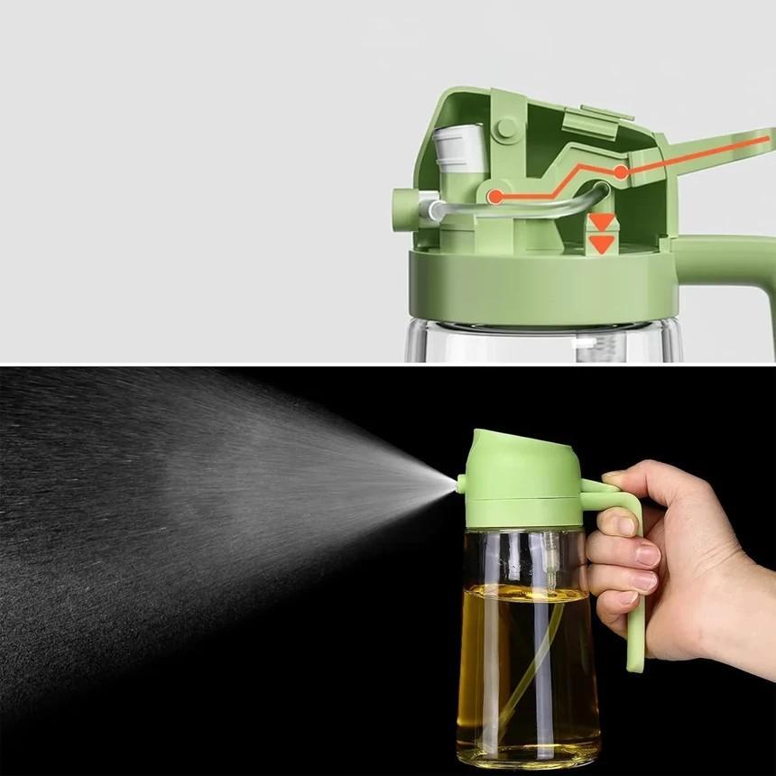 2-in-1 Oil Spray Bottle Glass Green Black White