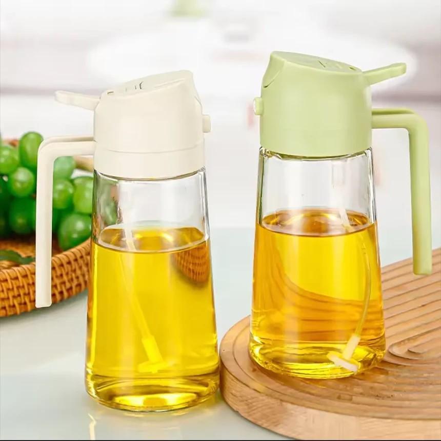2-in-1 Oil Spray Bottle Glass Green Black White