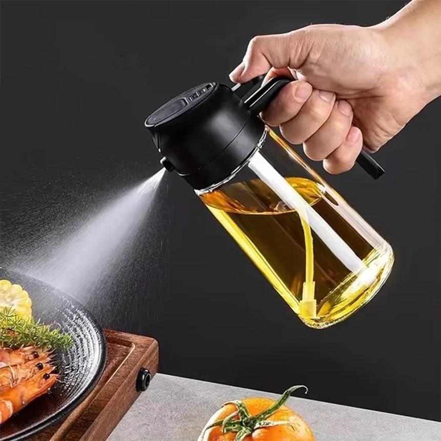 2-in-1 Oil Spray Bottle Glass Green Black White