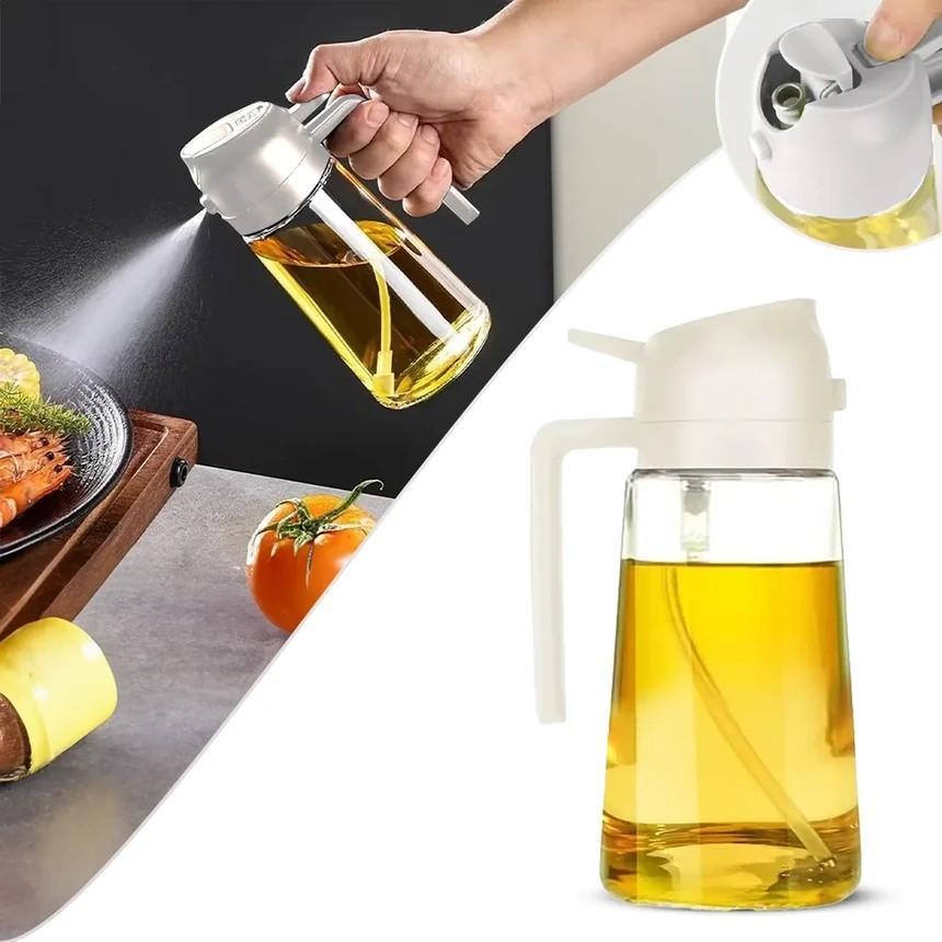 2-in-1 Oil Spray Bottle Glass Green Black White