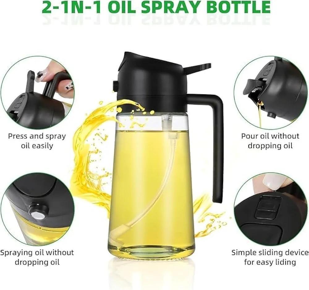 2-in-1 Oil Spray Bottle Glass Green Black White