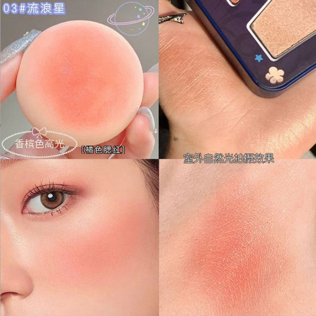 3 in 1 Colors Facial Blush Gradual Powder Blusher Shimmer Highlighter Three-dimensional Brightening Powder Blusher Palette - Biya Korean Highlighter &amp; Blush Palette
