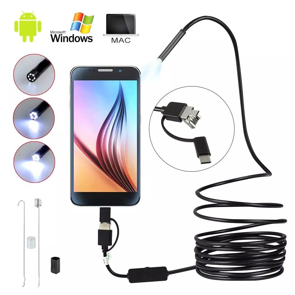 3 In 1 Type C / Micro USB / PC Endoscope Camera 3.5m With HD Lens, Adjustable LED Lights & IP67 Waterproof Design