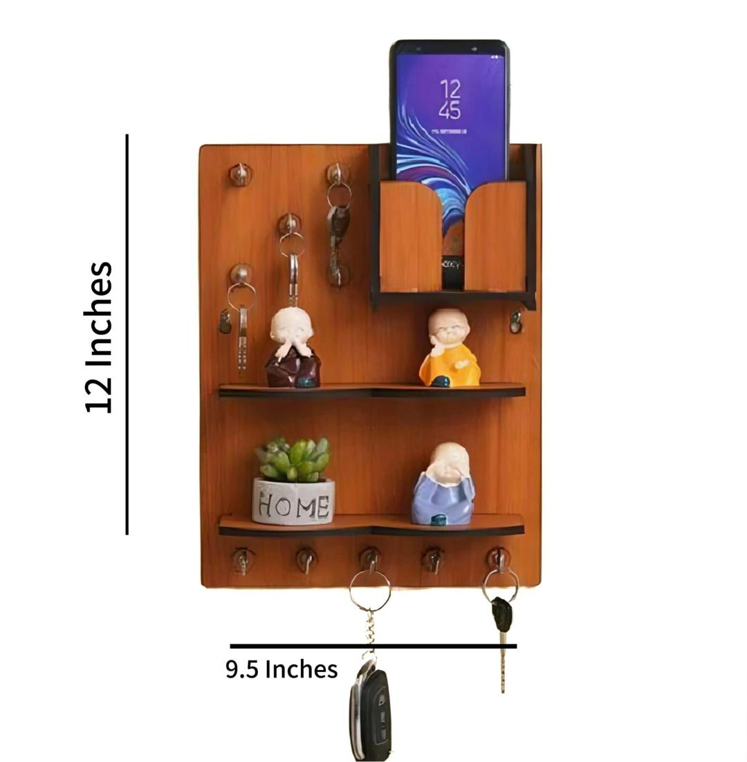 Wooden Keys & Phone Holder with 6 Hooks