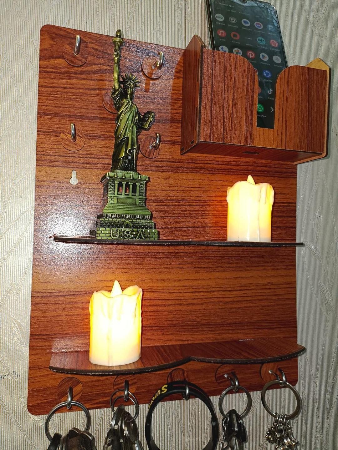 Wooden Keys & Phone Holder with 6 Hooks