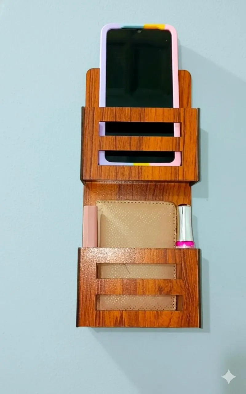 Wooden Mobile Holder with Lipstick Storage