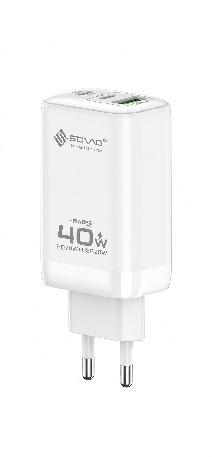 SOVO Racer Series SG-250 40W Dual Port Fast Charger | USB-A + USB-C PD Wall Adapter