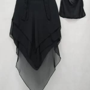3 Layer Khimar Hijab Set with Niqab �Imported Chiffon 2 Piece Set | Free Size (Black)