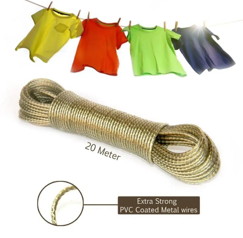 20M PVC Coated Metal Laundry Rope with Tensioner �Strong Outdoor Clothesline Wire (Random Color)