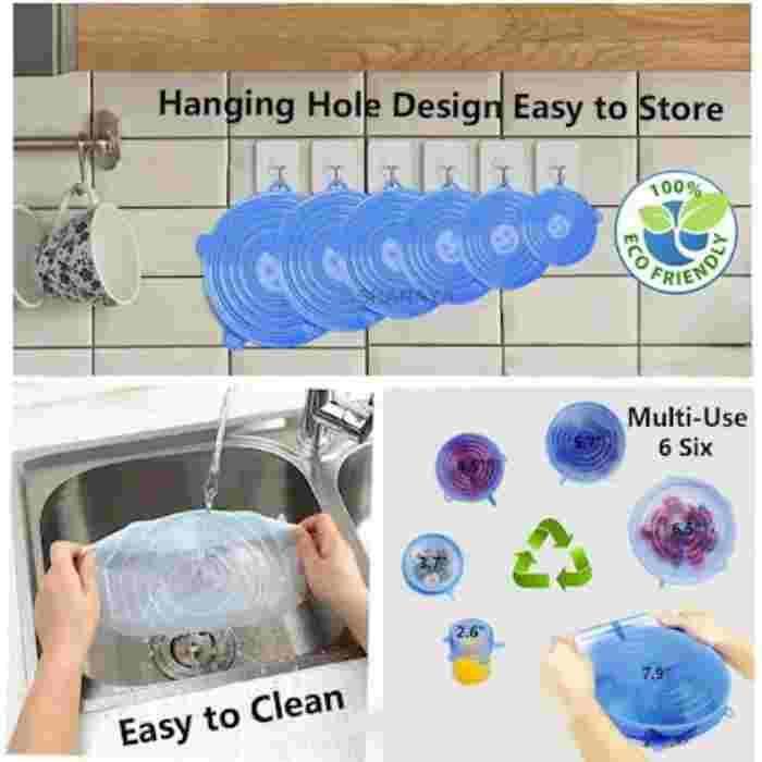 Silicone Food Covers 6 Pack Leak Proof Multicolor Kitchen Use