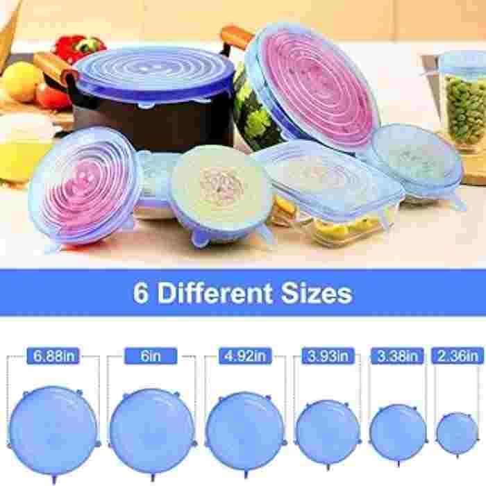 Silicone Food Covers 6 Pack Leak Proof Multicolor Kitchen Use