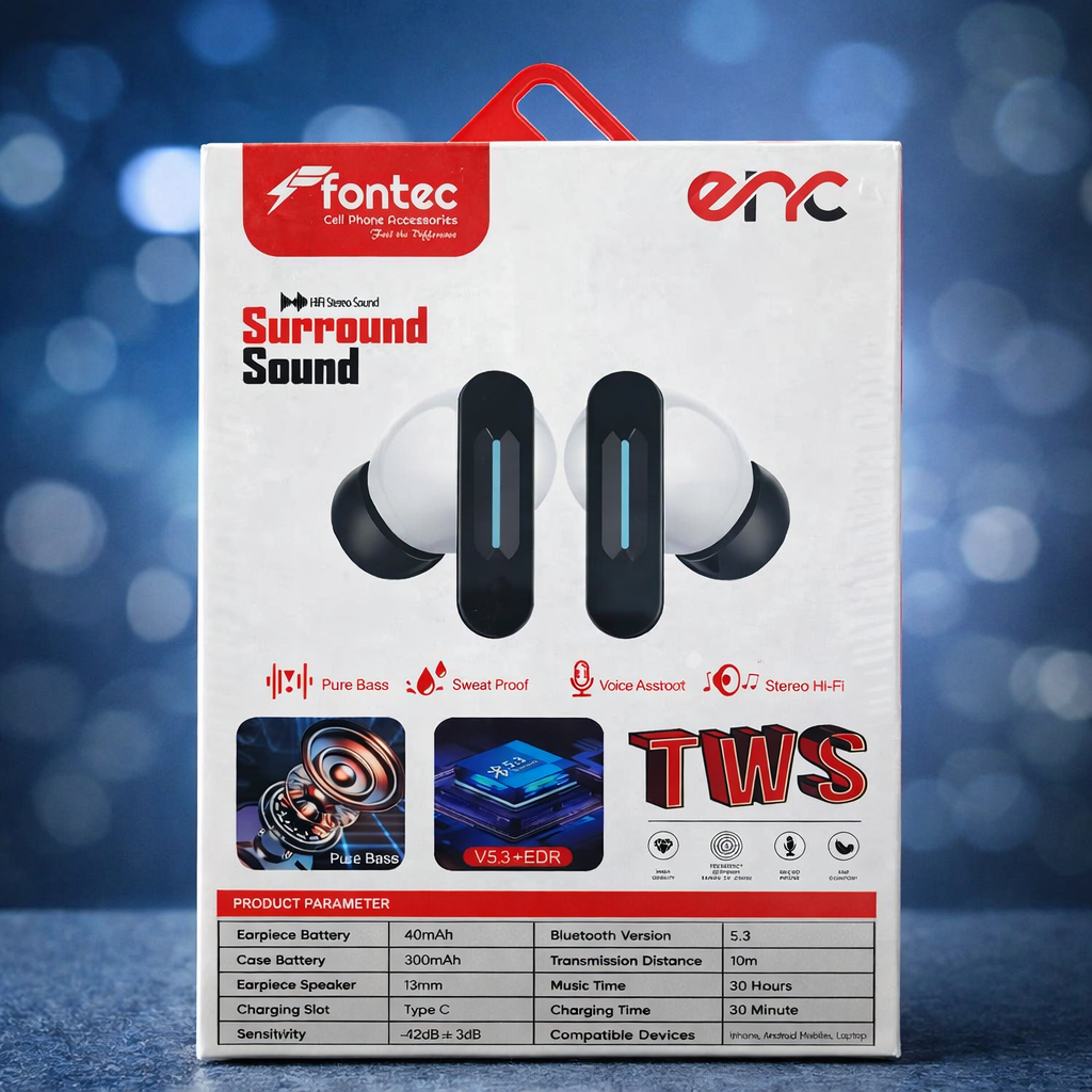 Fontec Winner True Wireless Earbuds �Bluetooth 5.3 Gaming Airbuds with ENC Noise Reduction, RGB Light & Up to 30 Hours Playtime (White)
