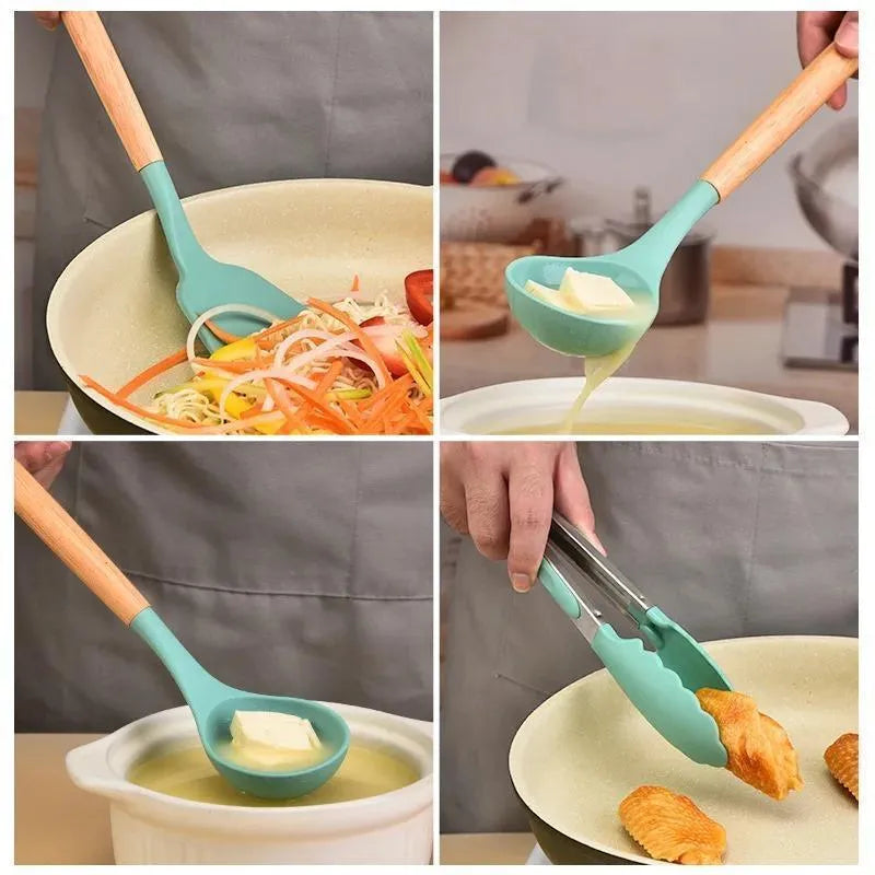 16-Piece Silicone Spoon Set Black Heat Resistant
