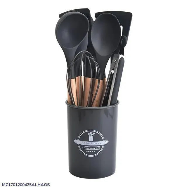 16-Piece Silicone Spoon Set Black Heat Resistant