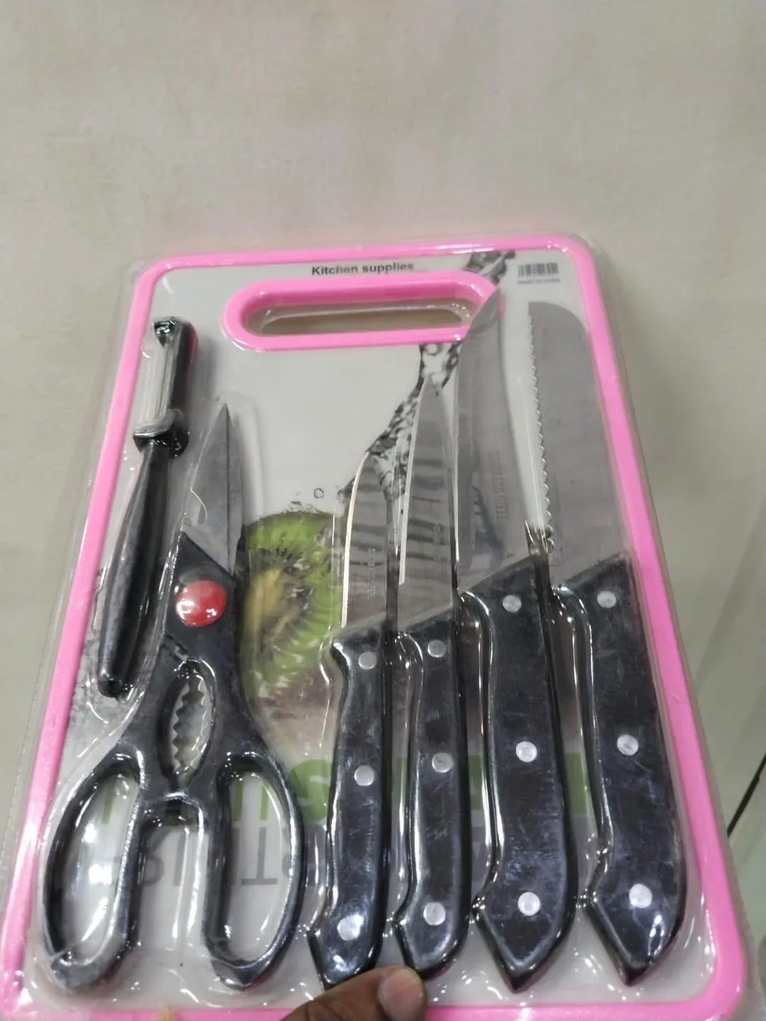 Stainless Steel Knife Set Black Silver Pink Packaging