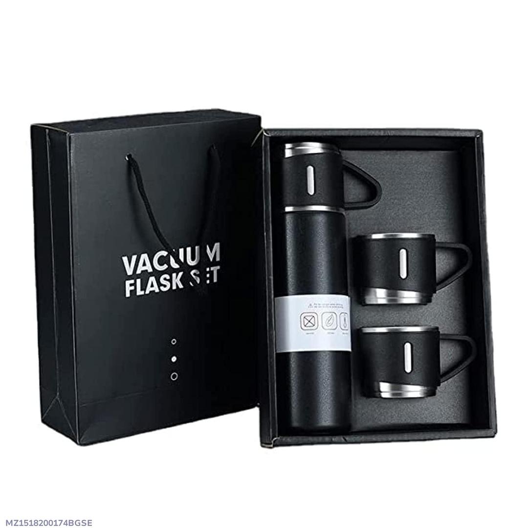 Black Stainless Steel Vacuum Flask Set for Hot Cold Drinks
