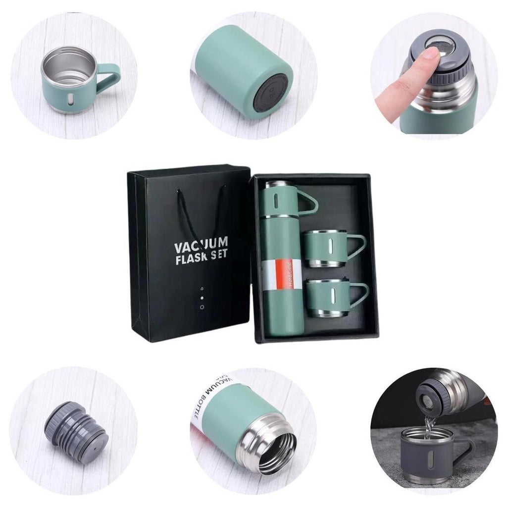 Black Stainless Steel Vacuum Flask Set for Hot Cold Drinks