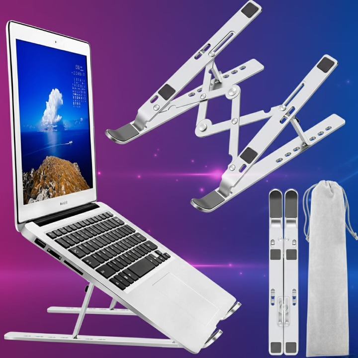 Professional Branded Speed-X 18-Inch Biggest Height Heavy Duty Professional Laptop Stand Aluminium Alloy Creative Adjustable Folding Portable With Pouch Cover And 6 Angles Adjustable