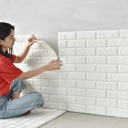 3D Wall Sticker White Brick Sheet �Waterproof Self Adhesive Wallpaper For Bedroom, Living Room, And Home D?or �Size (2x2.5FT) | Pack Of 1