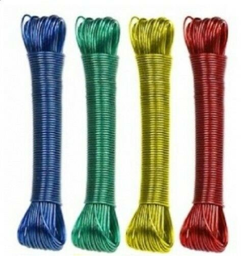 20M PVC Coated Metal Laundry Rope with Tensioner �Strong Outdoor Clothesline Wire (Random Color)