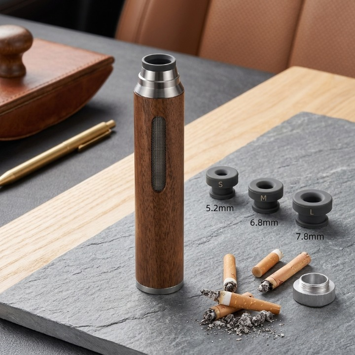 Premium Handheld Ashless Cigarette Holder �Portable Wooden Anti-Ash Car & Desktop Smoking Sleeve Protective Cover