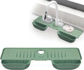 Silicone Faucet Splash Guard Mat with Sponge Holder �Green Sink Water Catcher & Kitchen Organizer