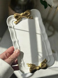 Ceramic Jewelry Tray with Gold Bow Design 7.8x4.4"