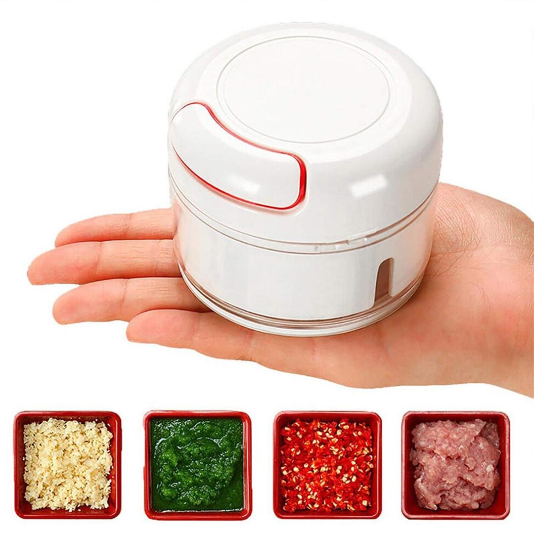 Manual Food Chopper Stainless Steel White Red Compact