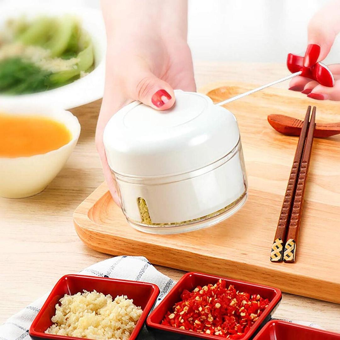 Manual Food Chopper Stainless Steel White Red Compact
