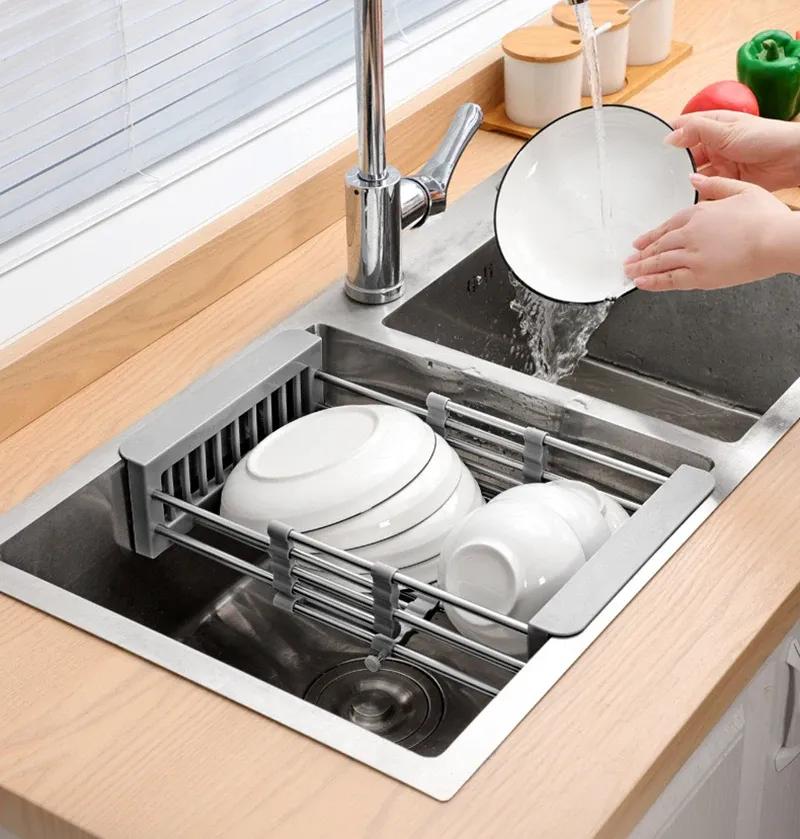 Stainless Steel Retractable Sink Dish Rack for Kitchen