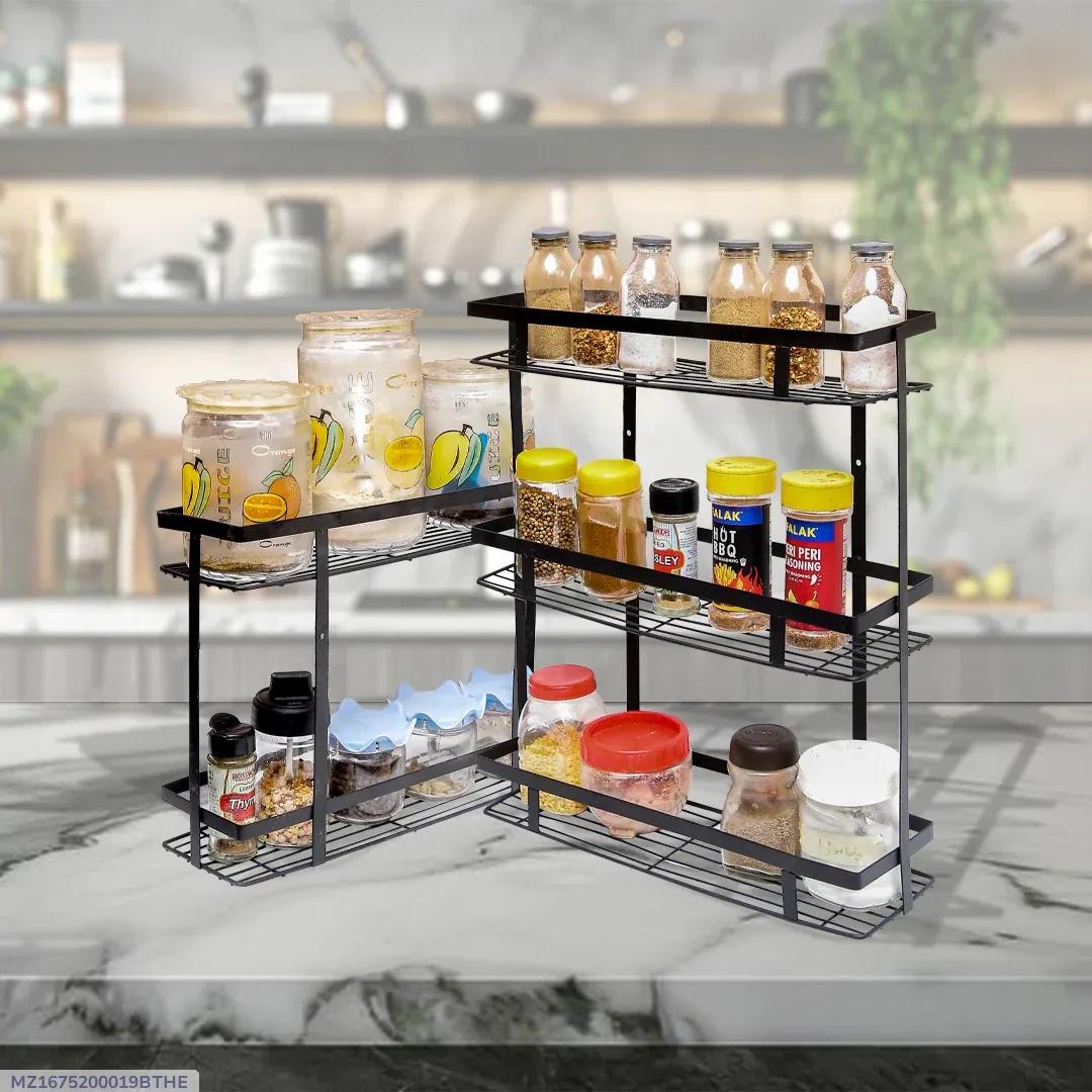 Multi Layer Spice Rack Black Metal Kitchen Storage