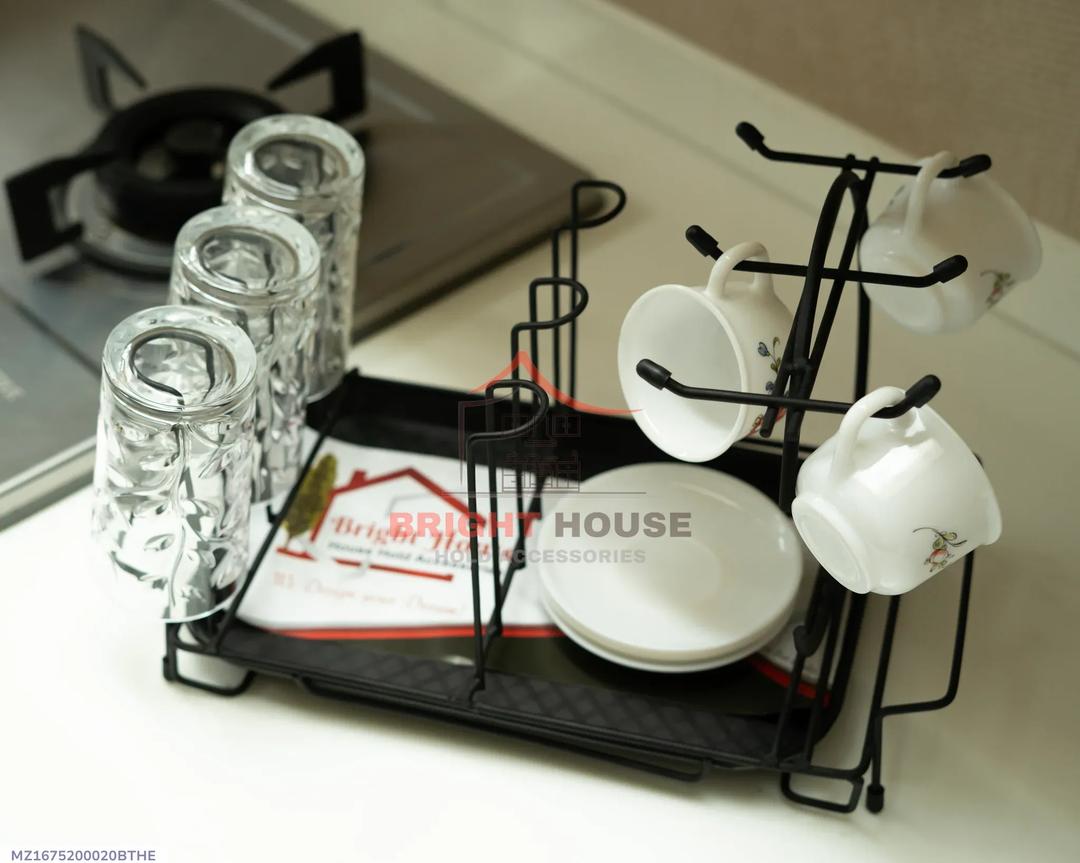 Black Metal Cup & Glass Holder for Kitchen