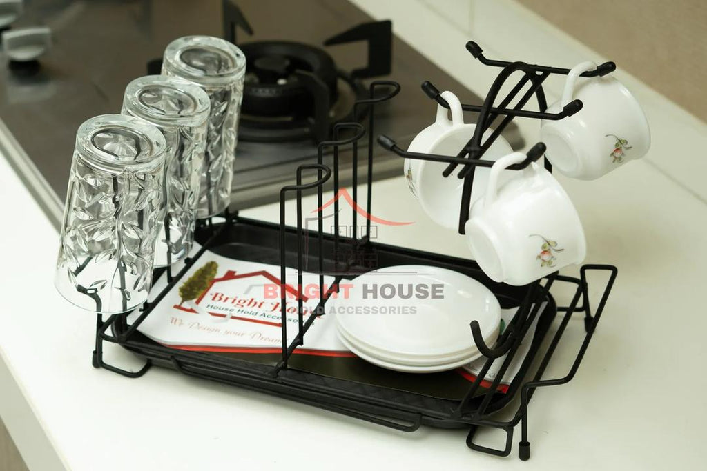 Black Metal Cup & Glass Holder for Kitchen