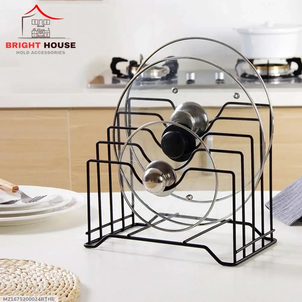 Black Metal Pot Lid Holder for Kitchen Countertop