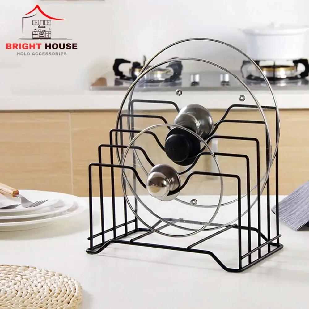 Black Metal Pot Lid Holder for Kitchen Countertop