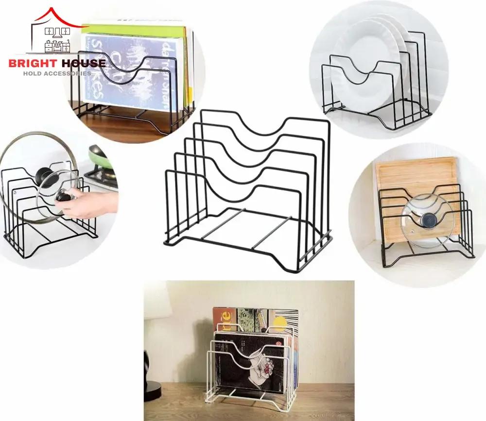 Black Metal Pot Lid Holder for Kitchen Countertop
