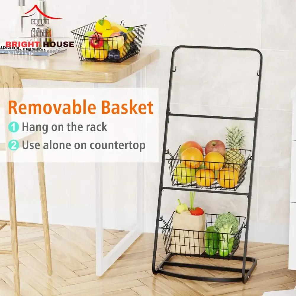 Black 3-Tier Fruit & Veg Storage Basket Stand