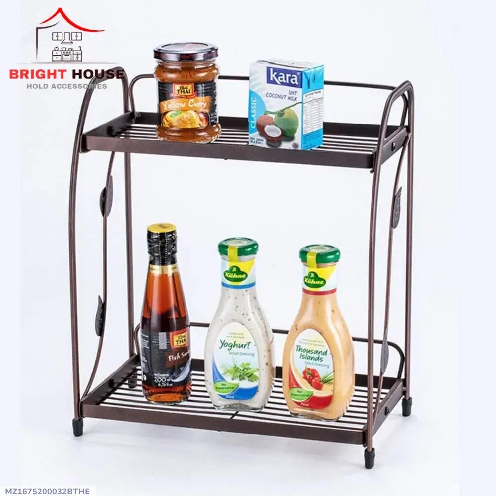 Two Layer Spice Rack Bronze Metal Kitchen Storage