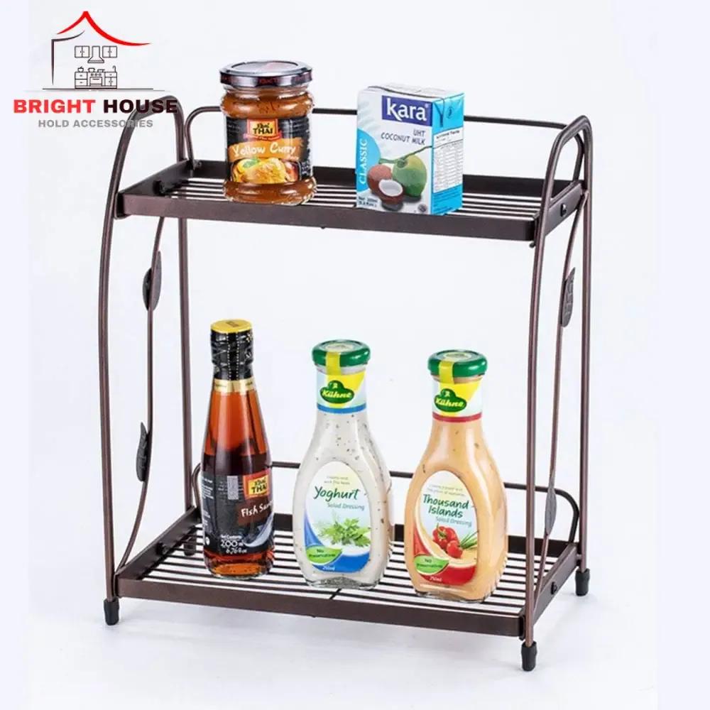 Two Layer Spice Rack Bronze Metal Kitchen Storage