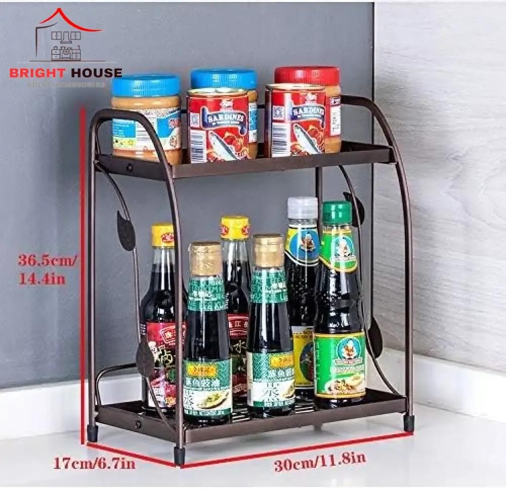 Two Layer Spice Rack Bronze Metal Kitchen Storage