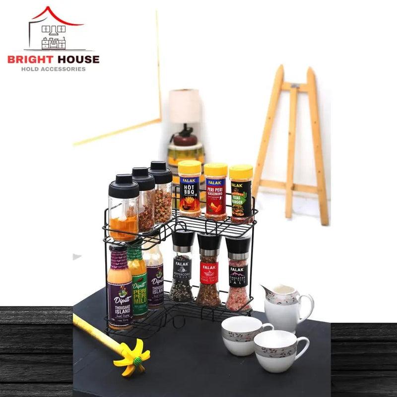 Black Iron Spice Rack for Kitchen & Living Room Storage